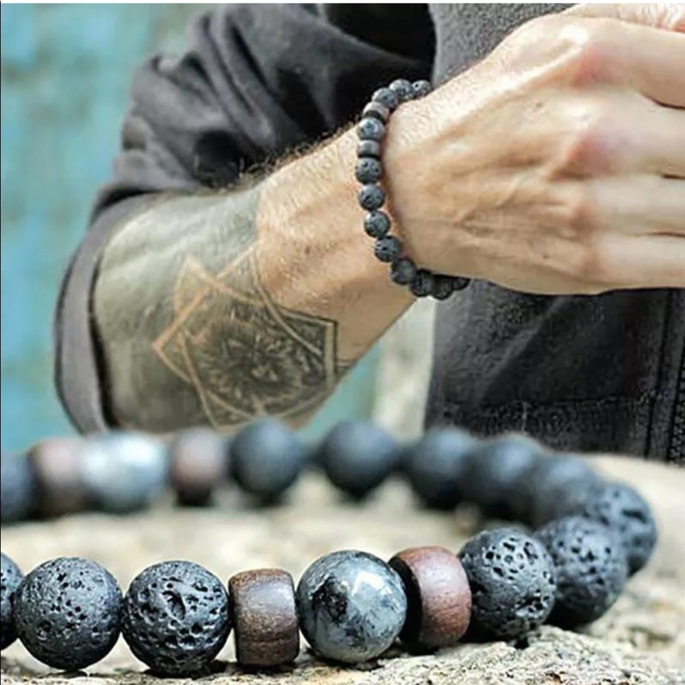 Arrived! Lava rock and labradorite/pyrite bracelet